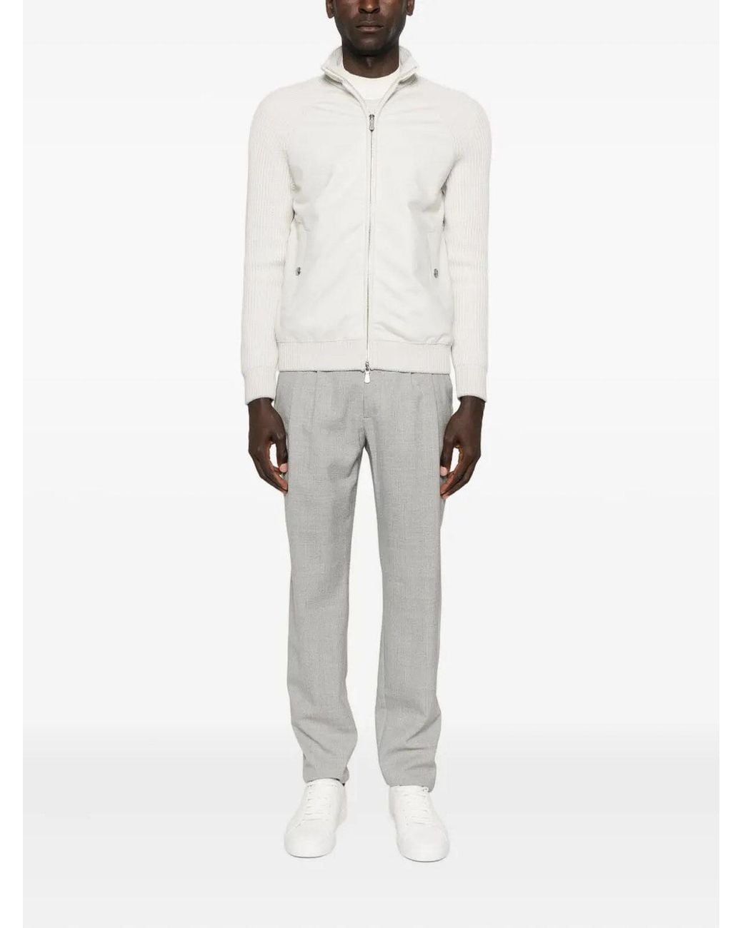 Eleventy White Full Zip Jacket Sand And Lt for men