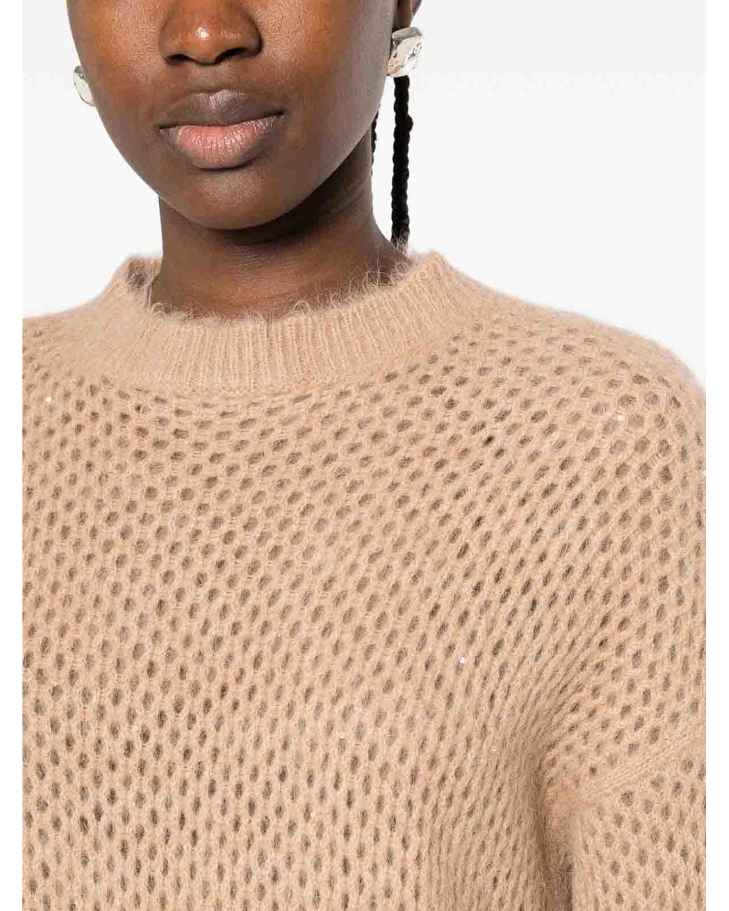 Antonelli Natural Camel-Colored Open-Knit Sweater