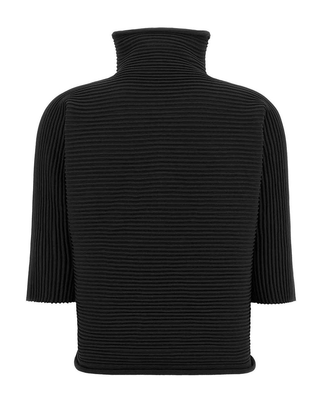 Pleats Please Issey Miyake Black Zig Zag Knit Technical Blouse