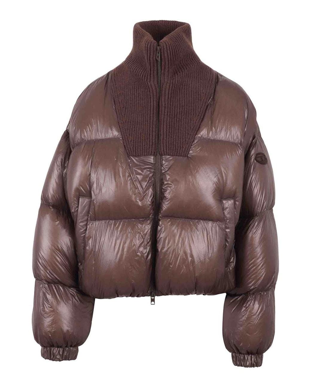 DIESEL Brown Ripstop Down Jacket With Knit Collar
