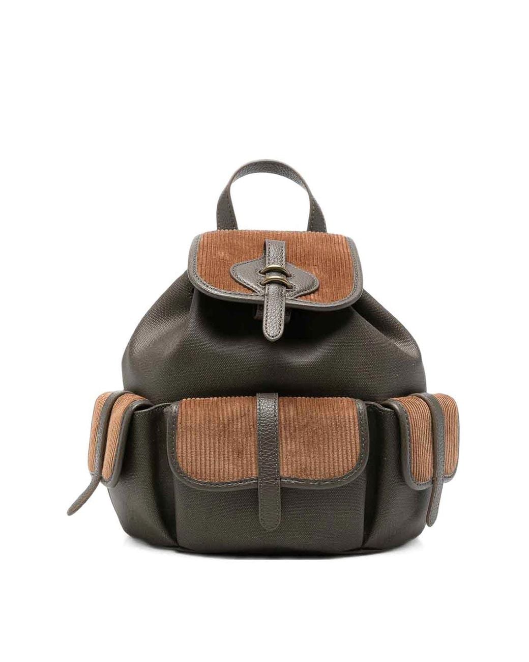 Coccinelle Black Leather Backpack With Corduroy Details