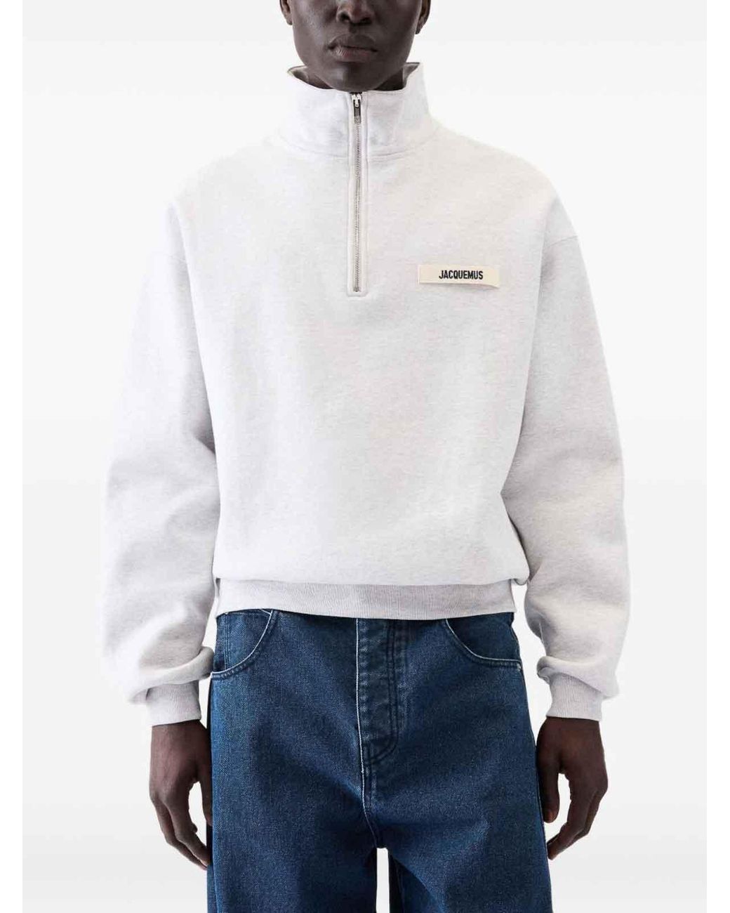 Jacquemus White Light Zip-Up Sweatshirt With High Collar for men