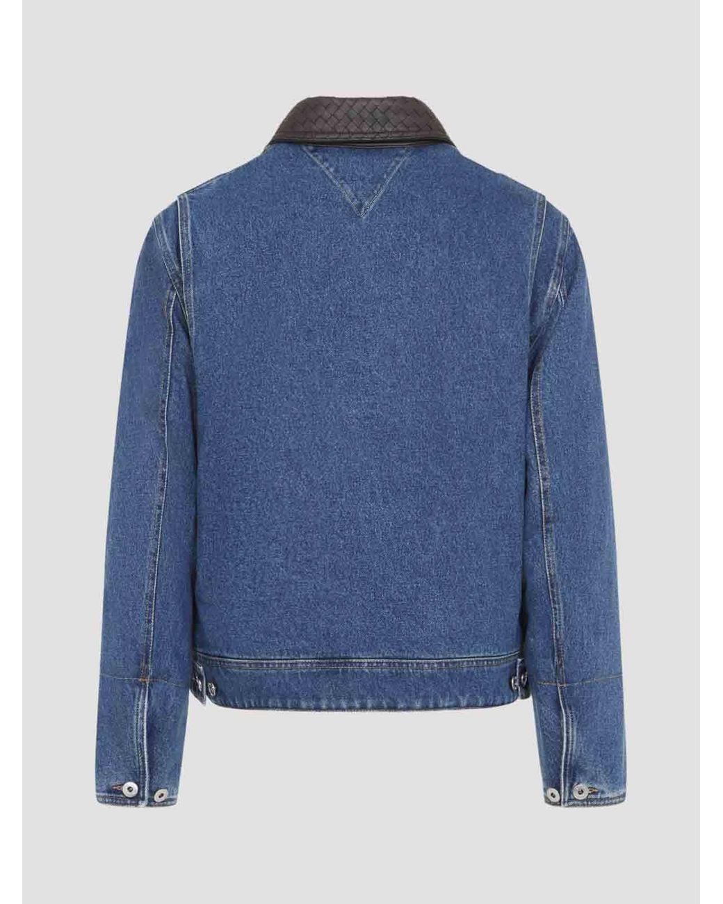Bottega Veneta Blue Denim Intrecciato Collar Jacket for men