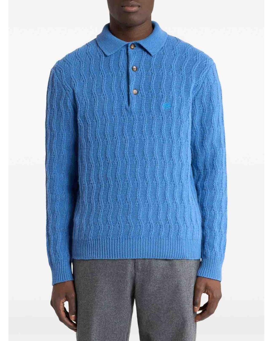 Etro Blue Cashmere Polo Shirt for men
