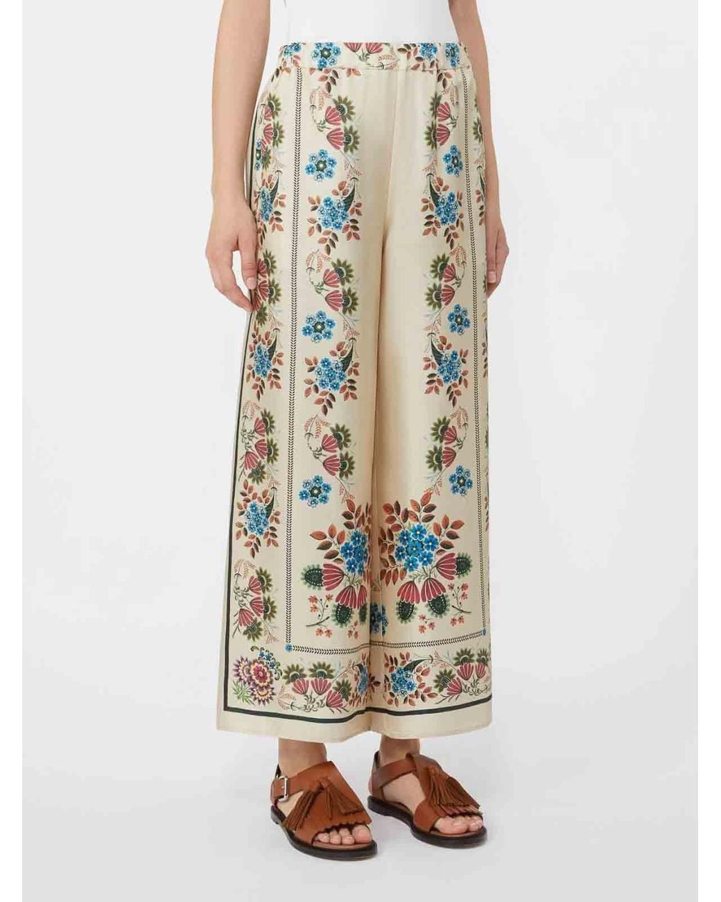 Weekend by Maxmara White Silk Floral Trousers