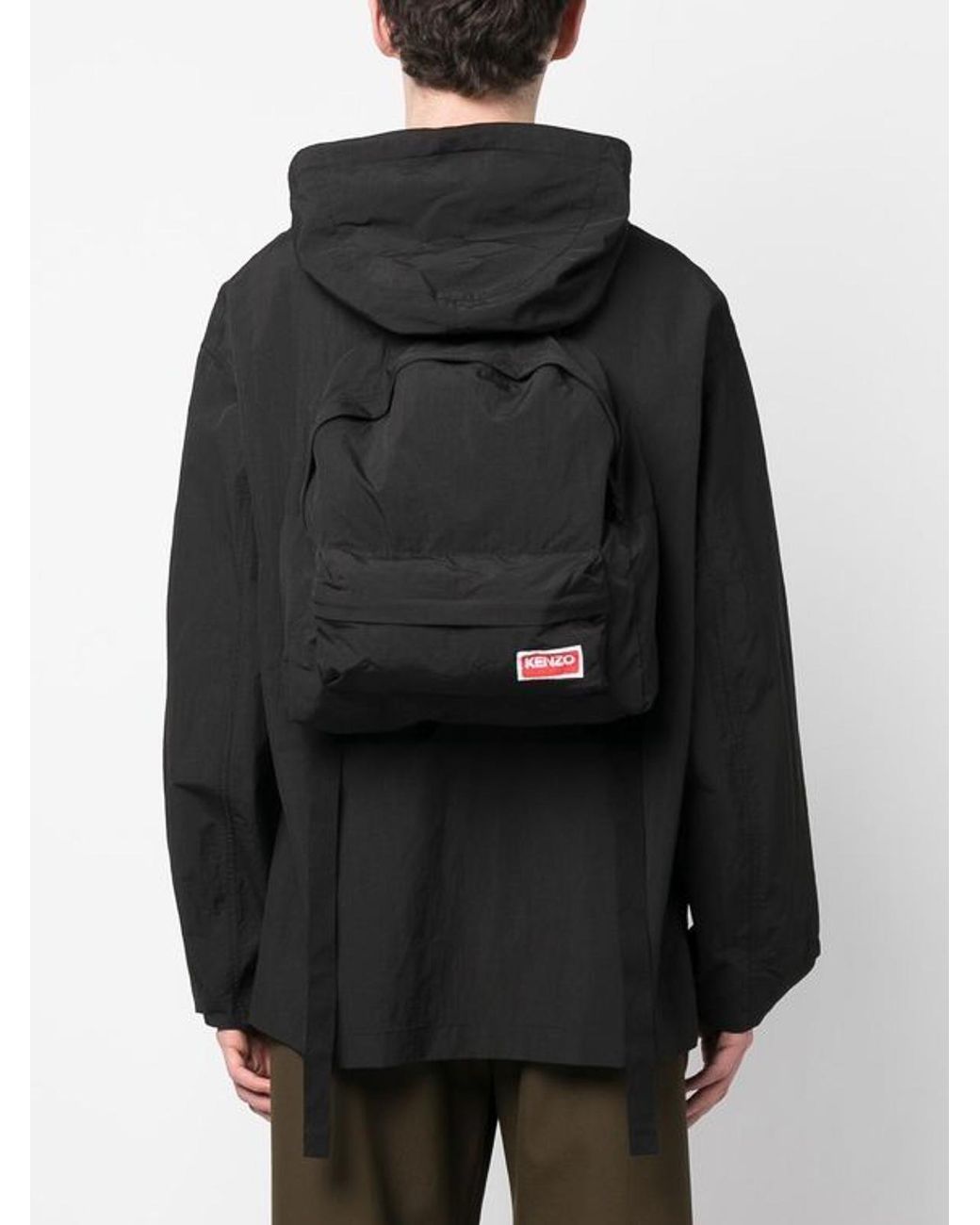 KENZO Black Zip-Up Hooded Jacket With Logo for men