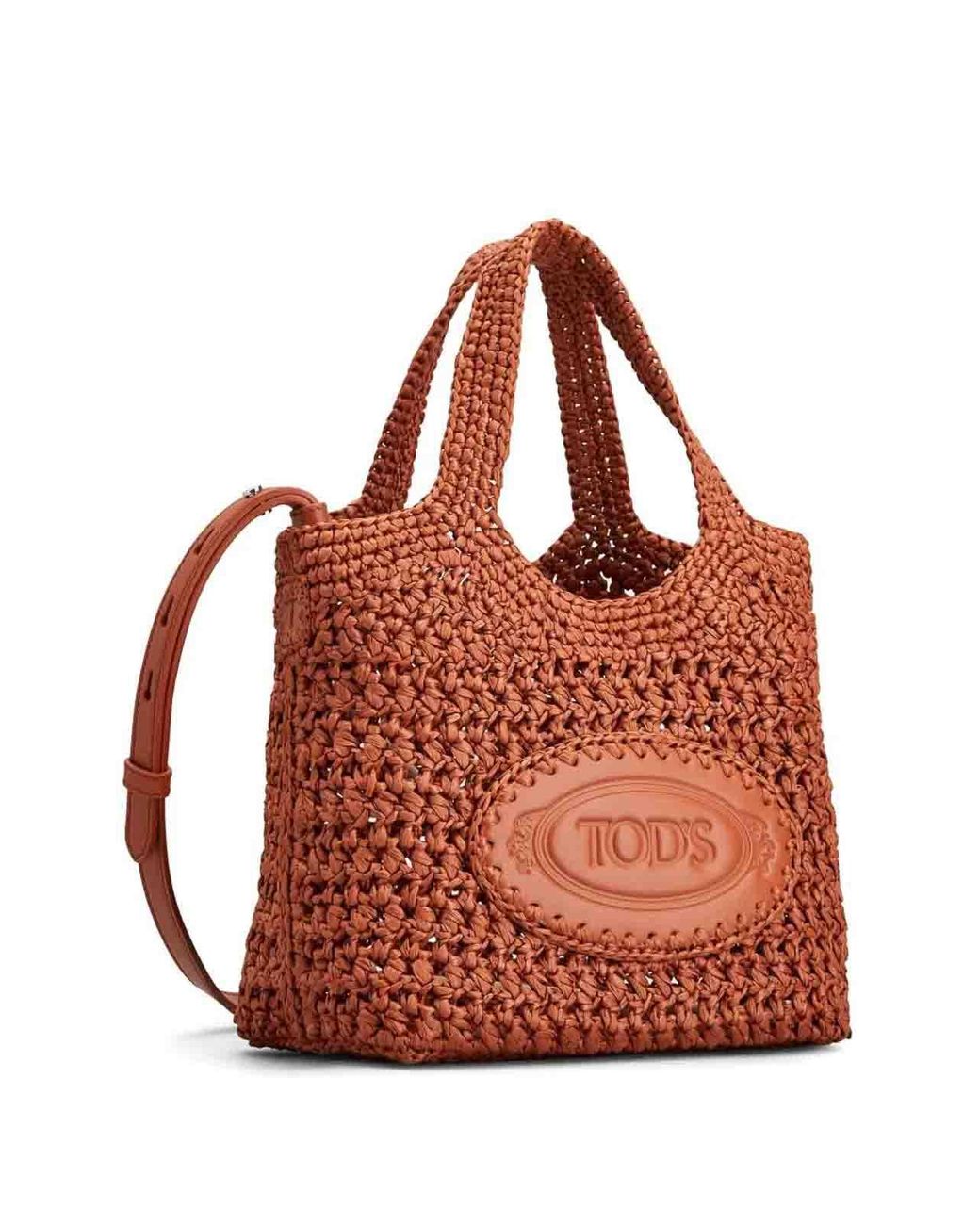 Tod's Red Raffia And Leather Mini Shopping Bag