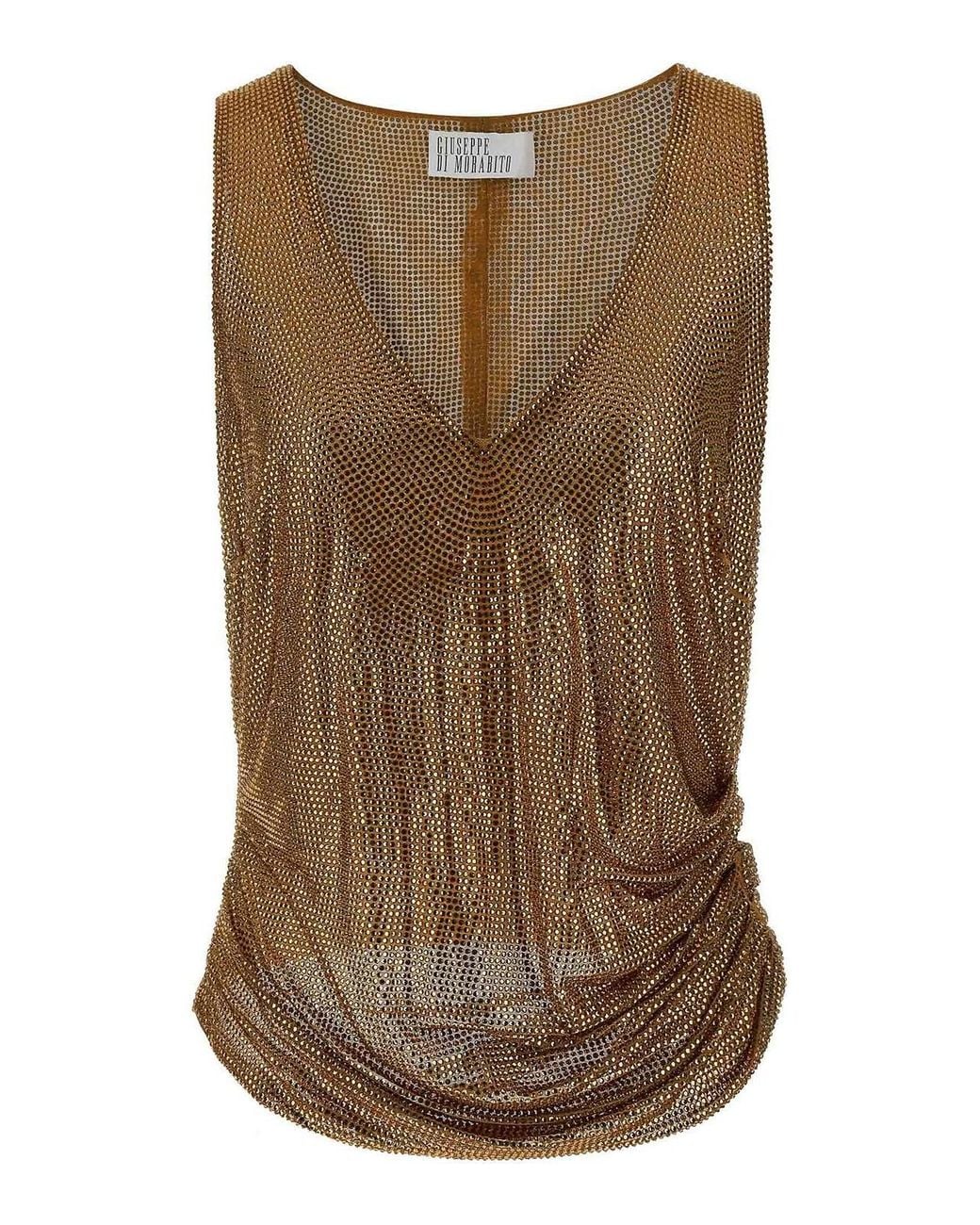 GIUSEPPE DI MORABITO Brown Mesh And Feather Top