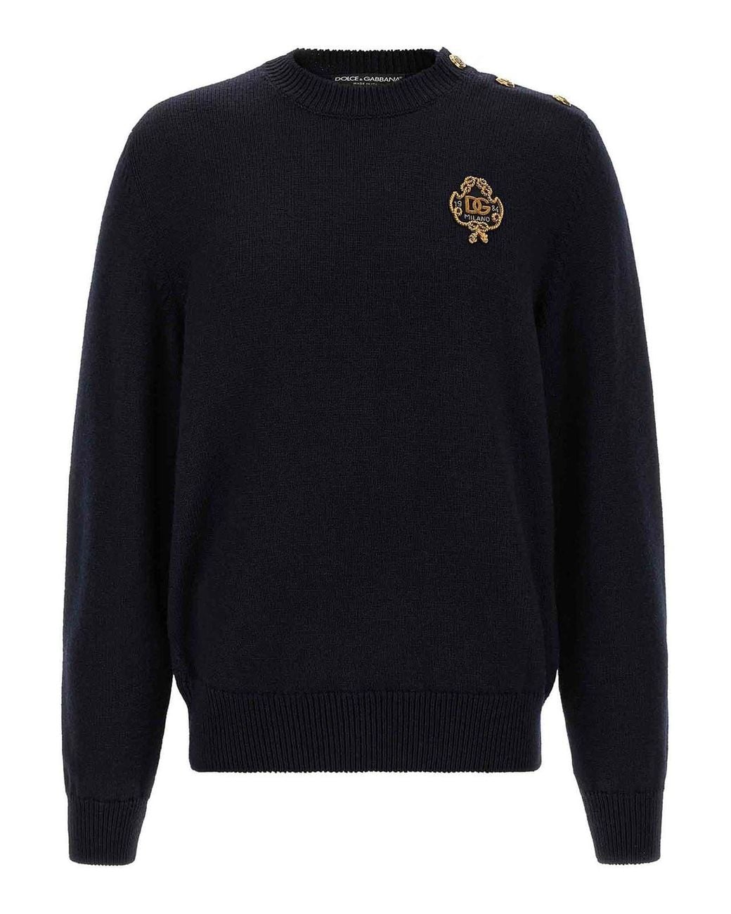 Dolce & Gabbana Blue Embroidered Coat Of Arms Jumper for men