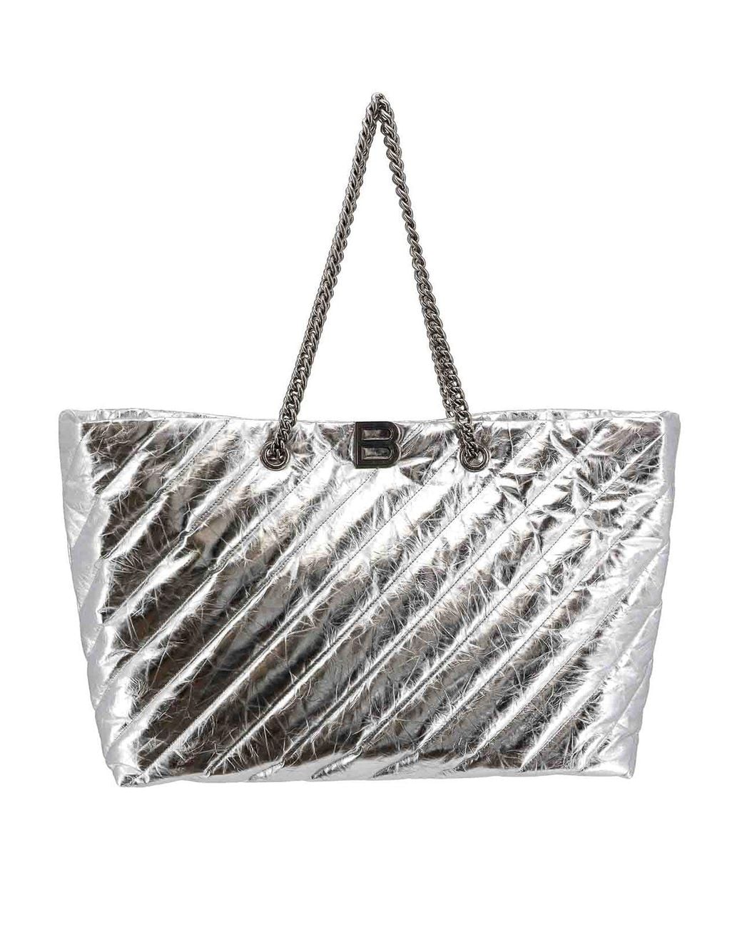 Balenciaga Gray Quilted Leather Bag Frontal Monogram