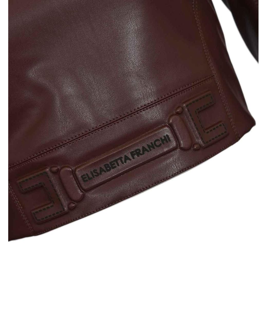 Elisabetta Franchi Brown Nappa-Effect Top With Logo Embossed