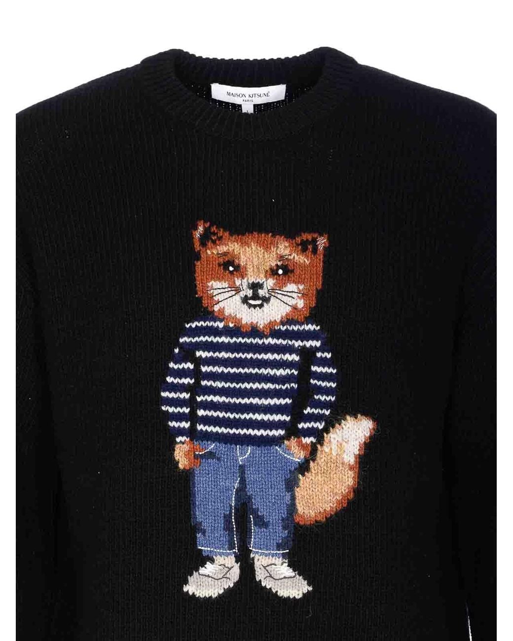 Maison Kitsuné Blue Dressed Fox Embroidered Sweater for men