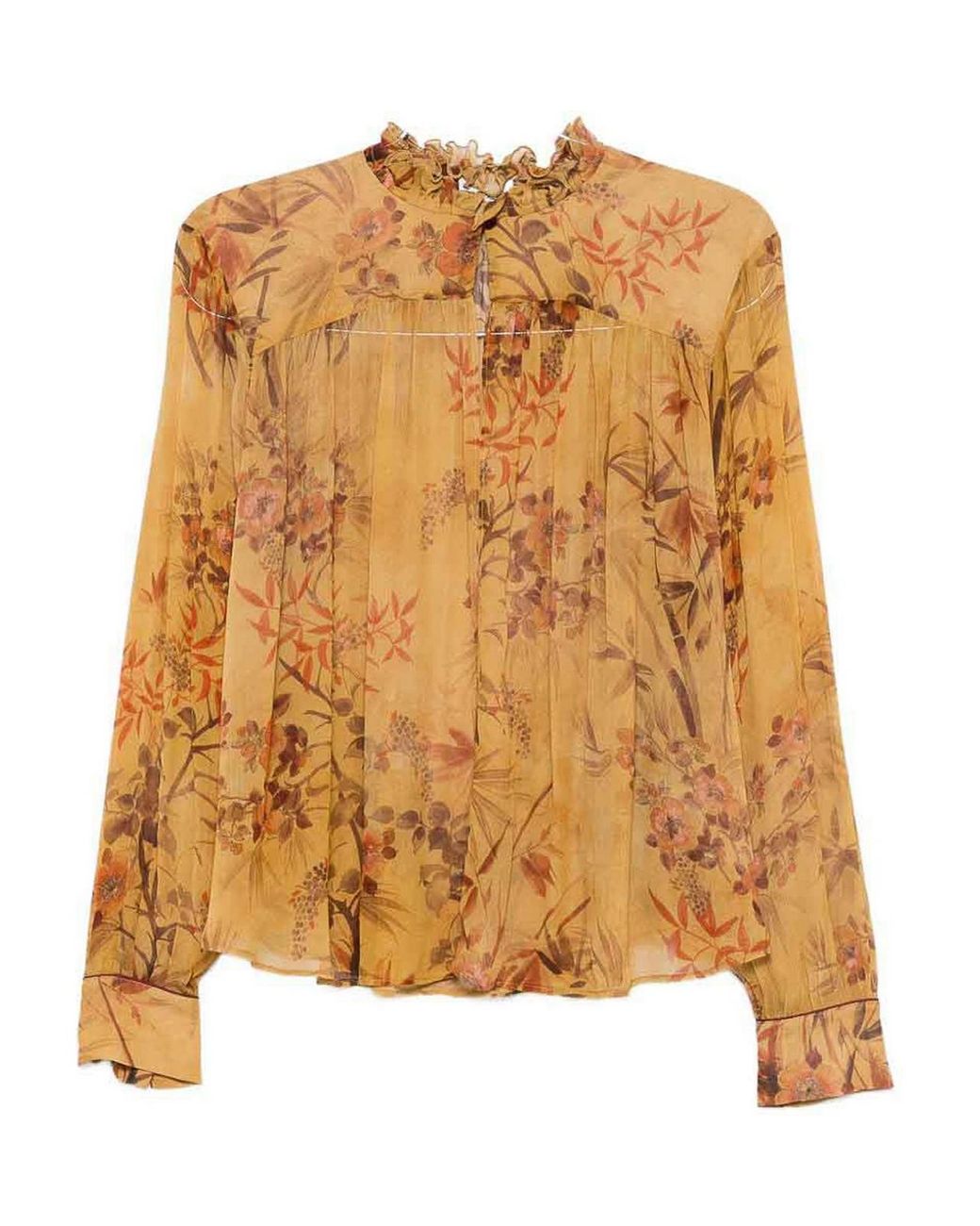 Forte_forte Metallic Semi-Sheer Shirt With Floral Design