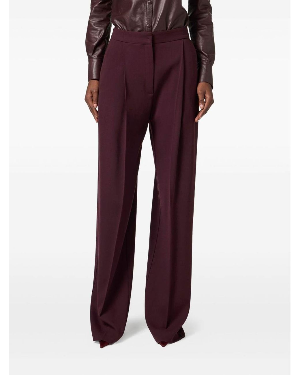 Elisabetta Franchi Purple Crepe Trousers With Logo Details