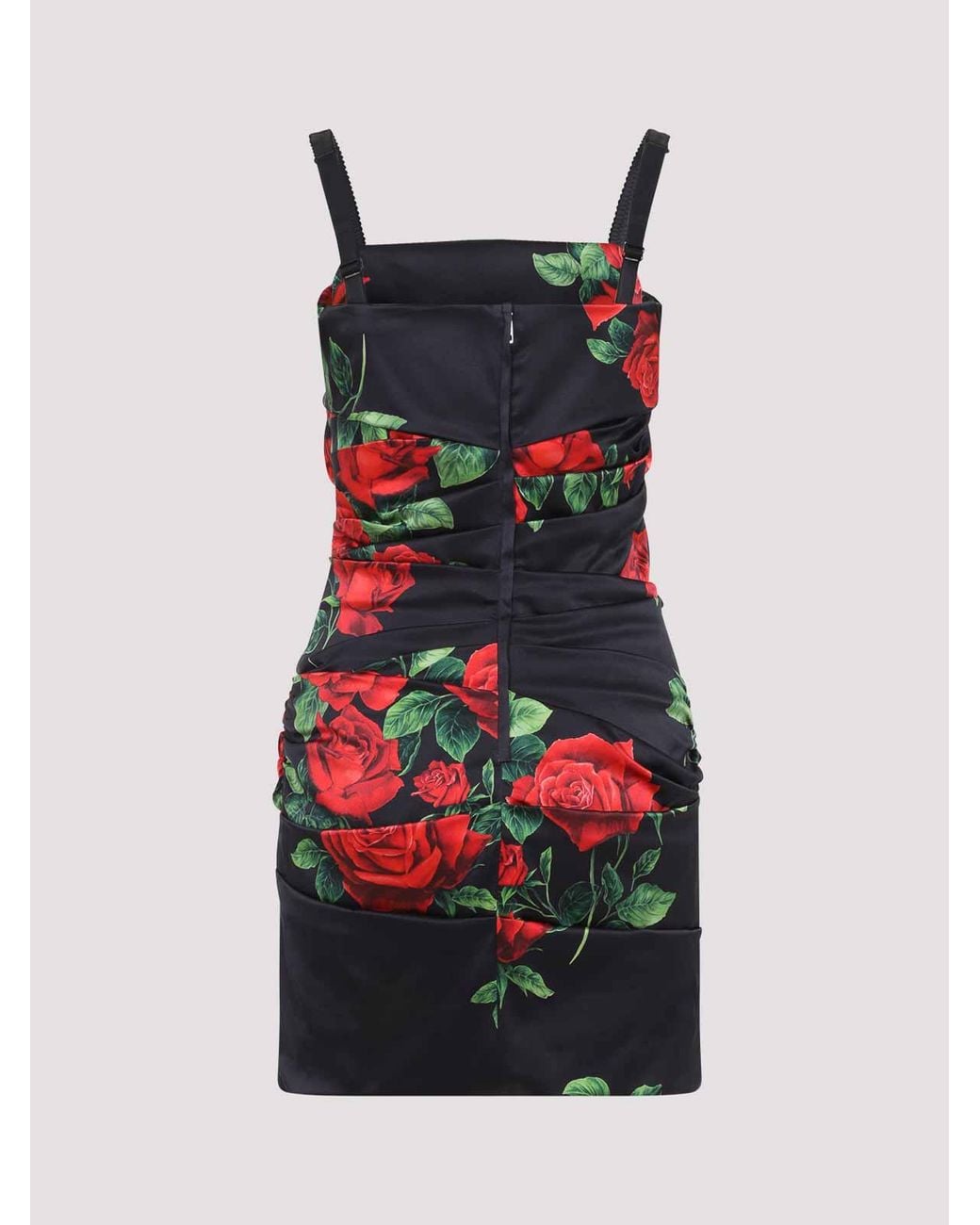 Dolce & Gabbana Red Rose Print Ruched Satin Mini Dress