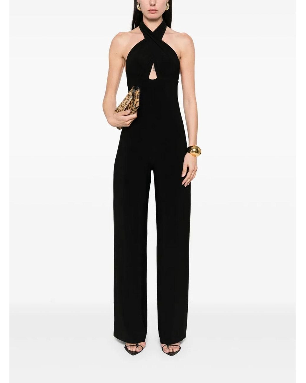 Norma Kamali Black 'Cross Halter Straight Leg' Jumpsuit