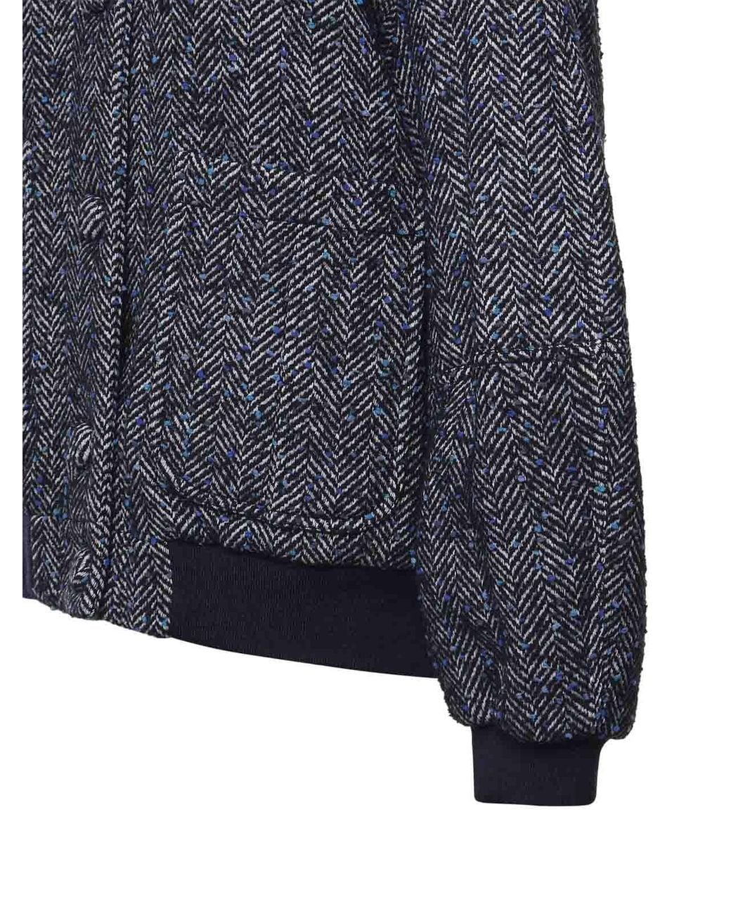 Genny Blue Herringbone Wool Bomber Jacket
