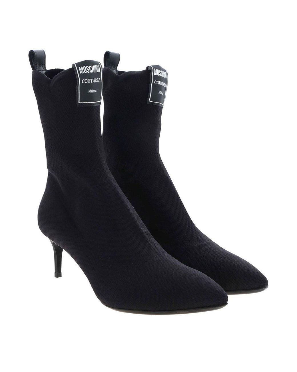 Moschino Black Logo Label Pointed Ankle Boots