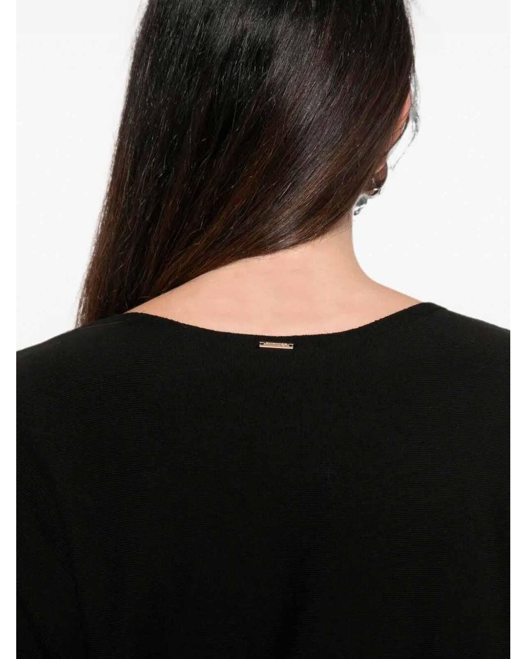 Twinset Black Knit And Pleated Crpe Dress