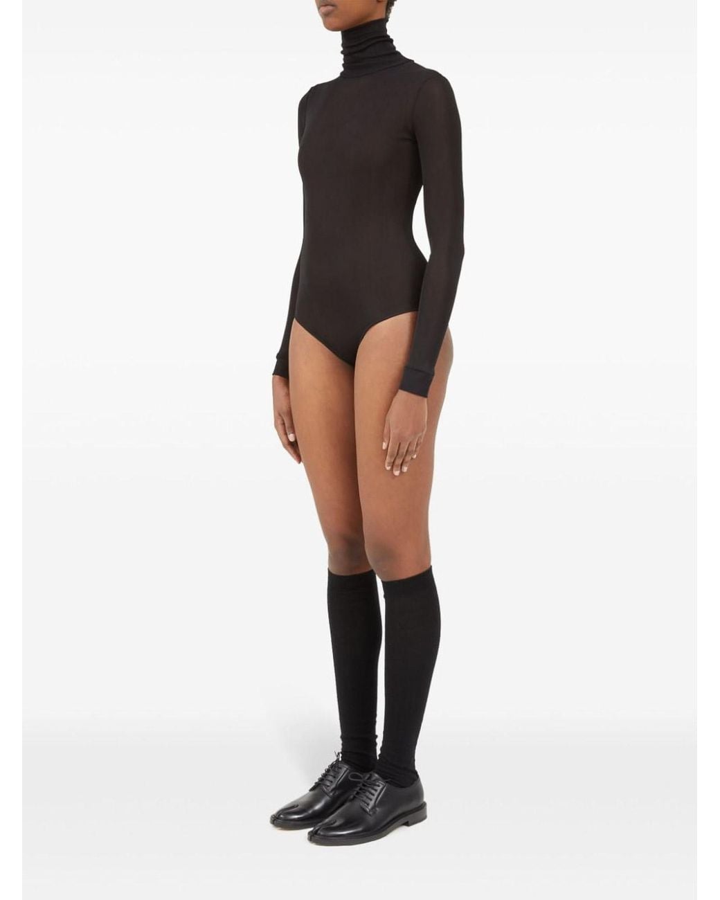 Maison Margiela Black High Neck Bodysuit With Long Sleeves