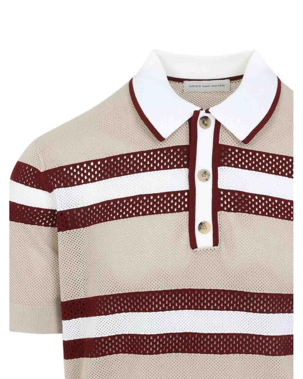 Dries Van Noten Gray Striped Mesh Polo Shirt for men