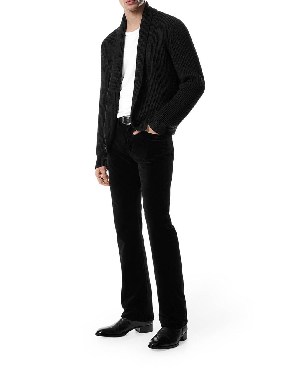 Tom Ford Black Wool Silk Shawl Collar Cardigan for men