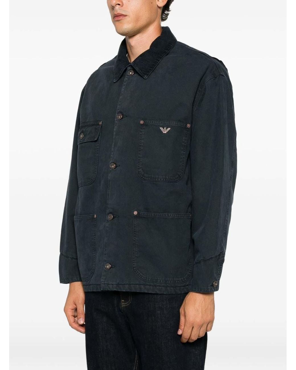 Emporio Armani Blue Cotton Caban Coat for men