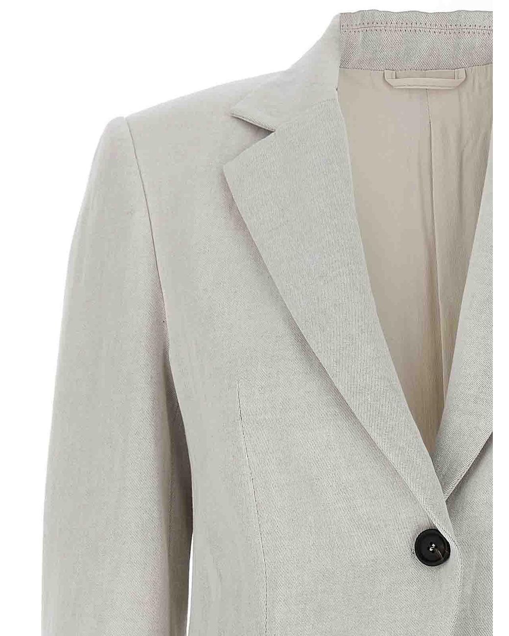 Brunello Cucinelli Gray Gesso Linen Cotton Tailored Blazer