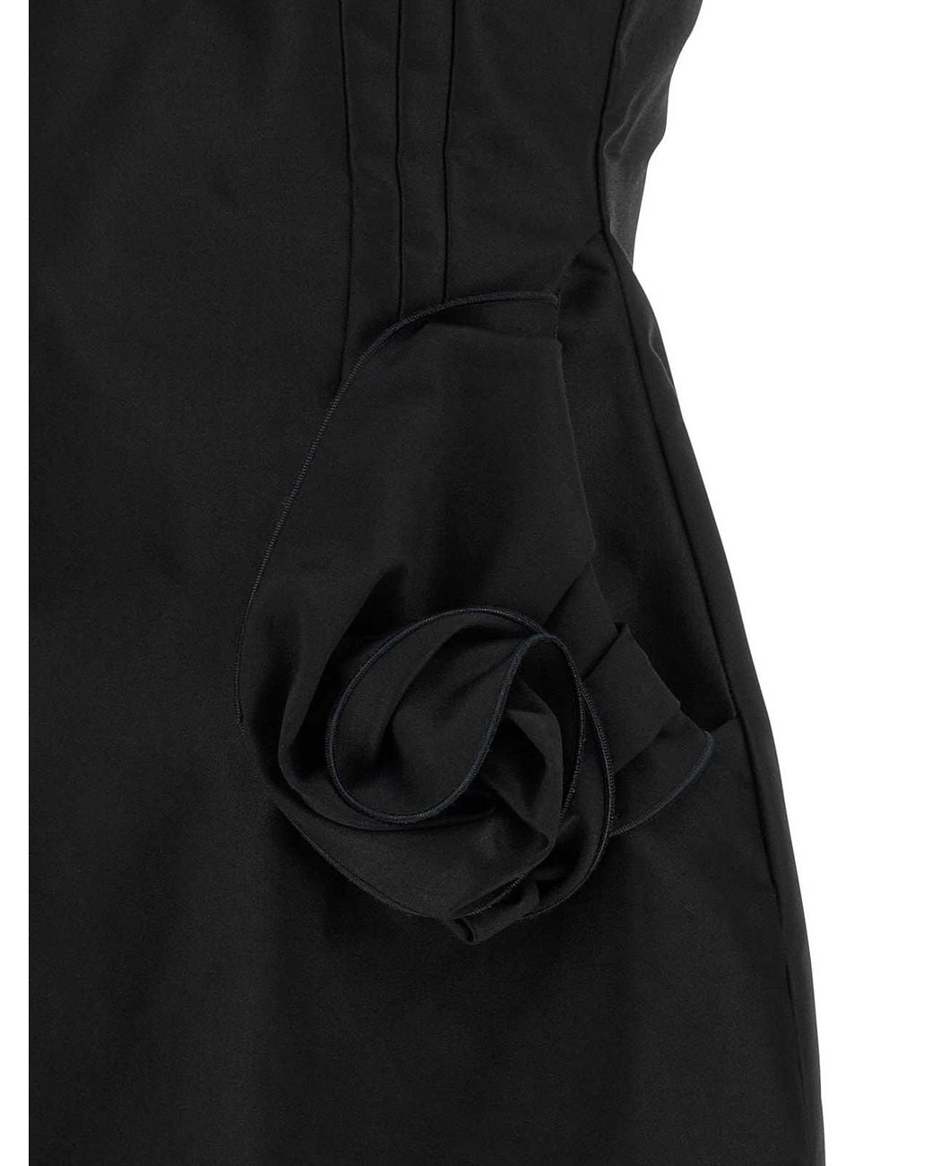 Magda Butrym Black Cotton Mini Dress With 3D Floral Pocket Details