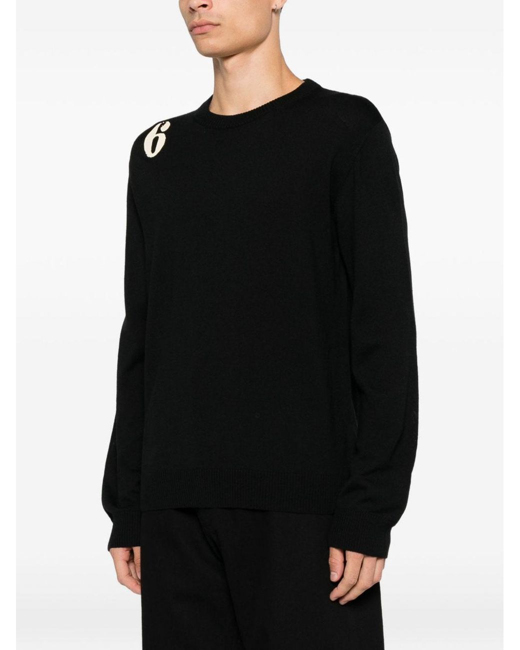 MM6 by Maison Margiela Black Lightweight Wool Crew Neck Sweater for men