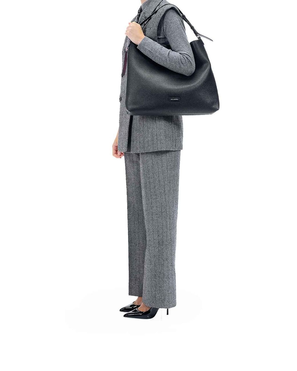 Karl Lagerfeld Black Ikon Pebble Hobo