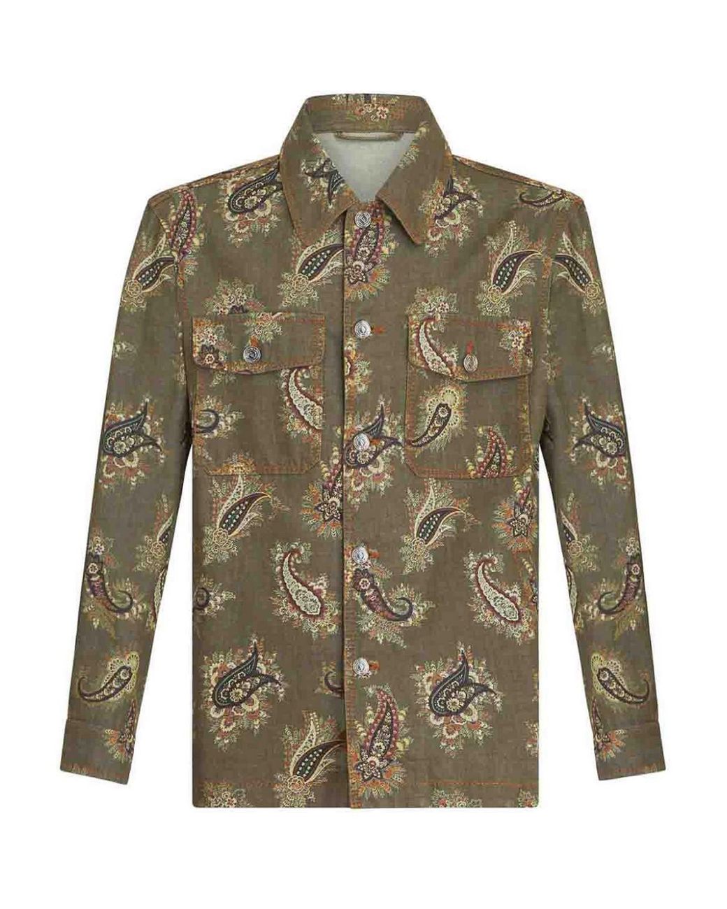 Etro Green Printed Cotton Shirt for men