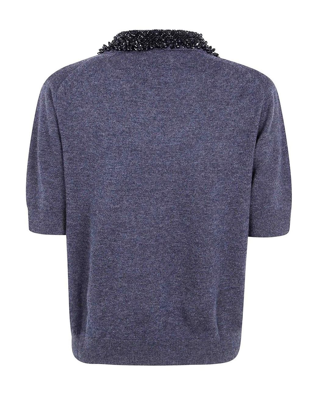 Semicouture Blue Margy Short Sleeves Polo Neck