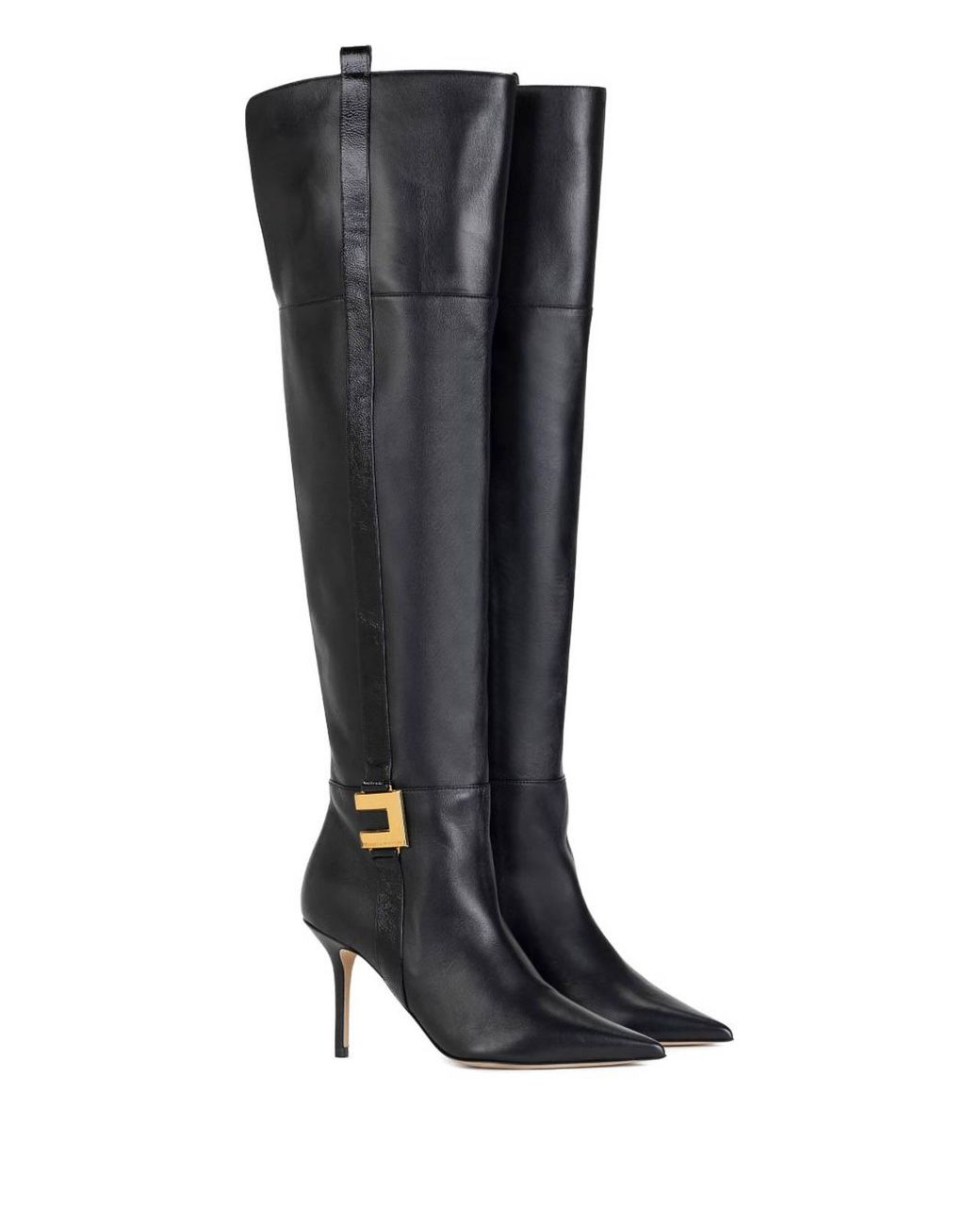 Elisabetta Franchi Black Leather Boots With Logo Plaque