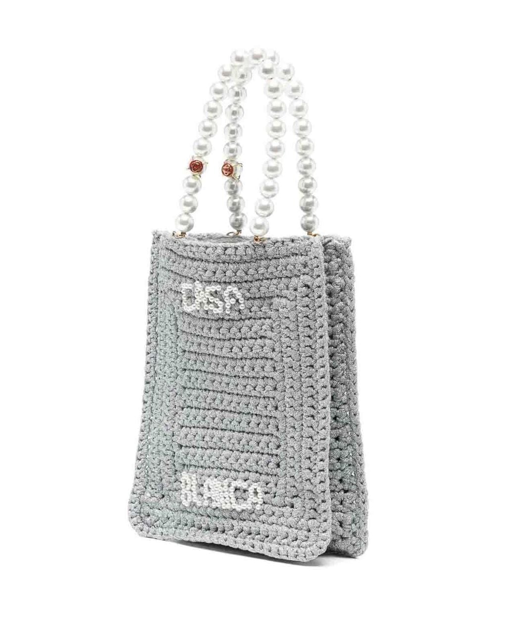 Casablanca White Pearl Mini Crochet Shopping Bag