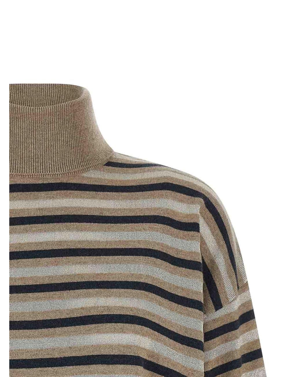 Brunello Cucinelli Gray Sparkling Stripes Jumper
