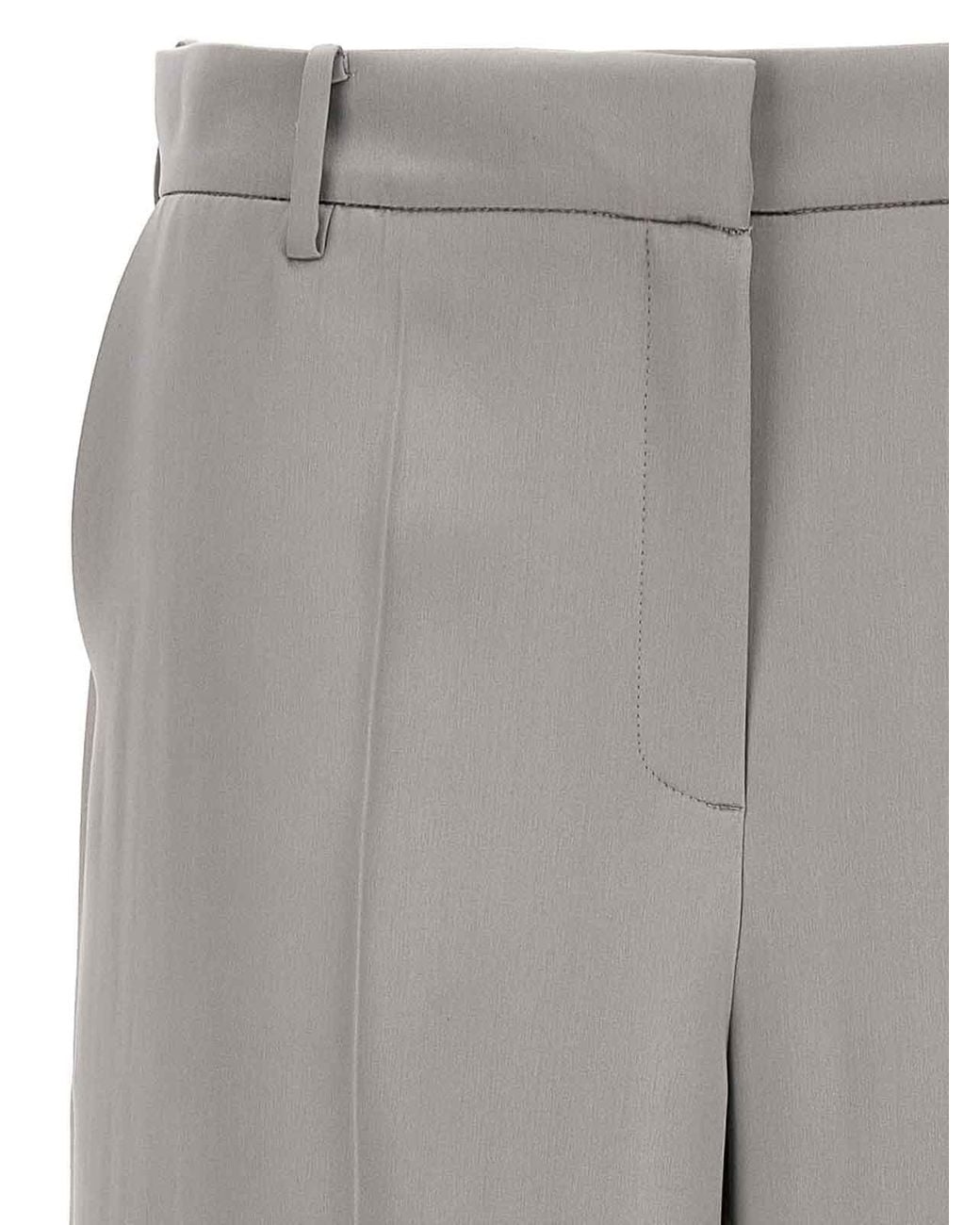 Magda Butrym Gray Satin Straight Leg Pants With Central Crease