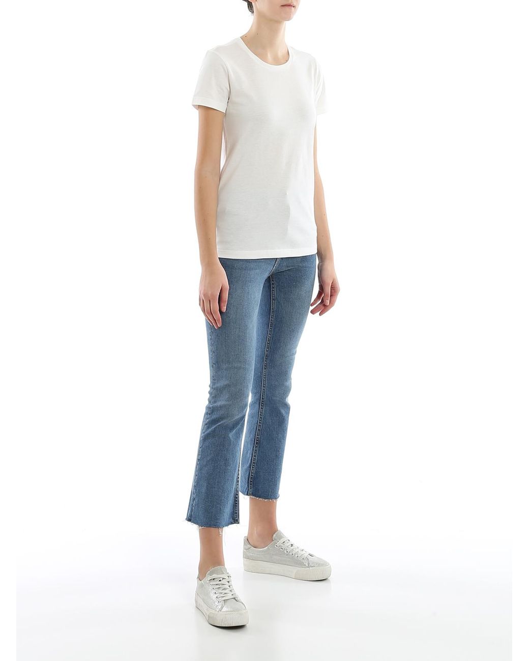 Moncler White Cotton T-Shirt With Logo Patch