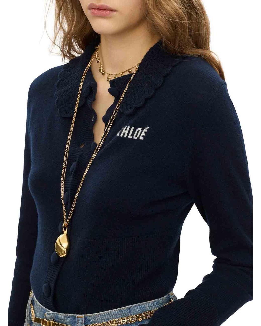 Chloé Blue Fitted Logo Cardigan