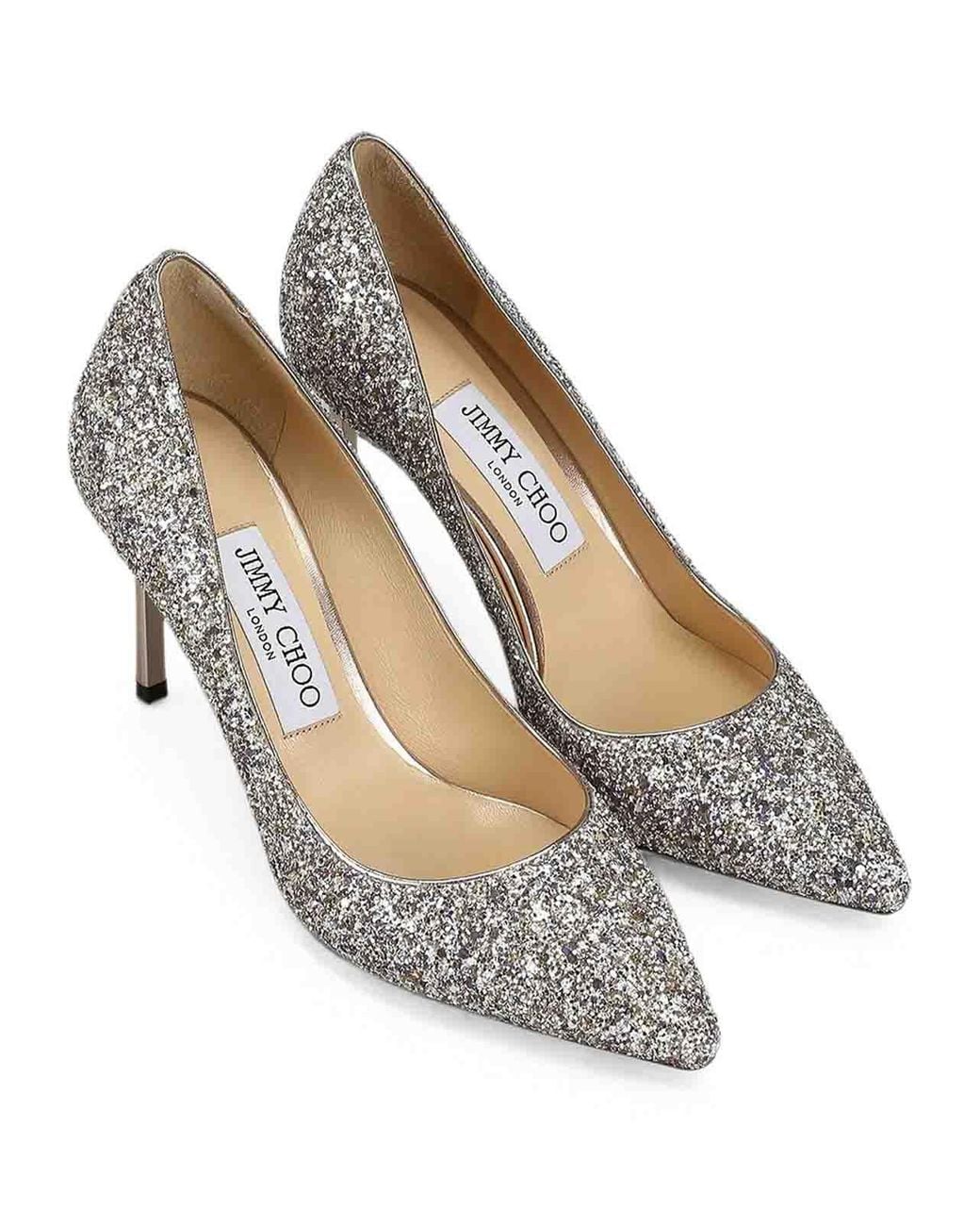 Jimmy Choo White Romy 85 Glitter Fabric Pointy Toe Pumps