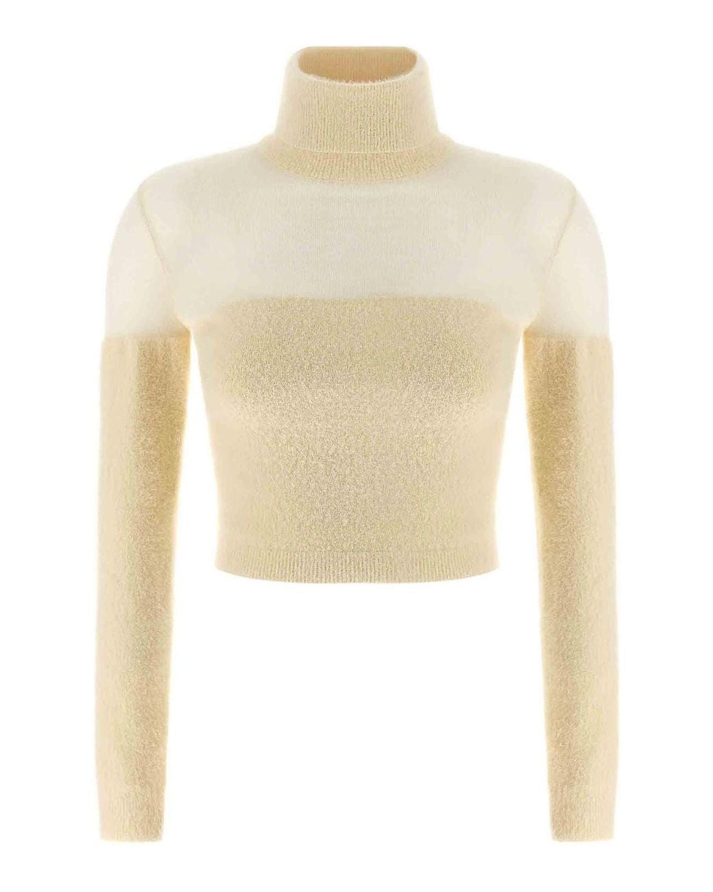 Elisabetta Franchi White Brushed Insert Turtleneck Sweater