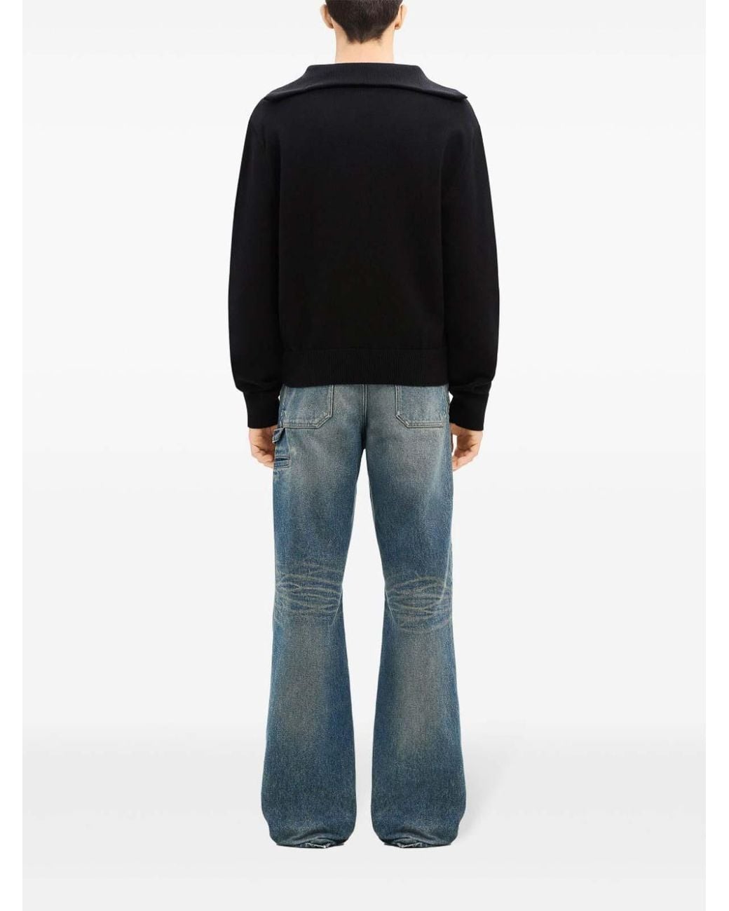 Courreges Black Merino Wool Sweater With Zipper