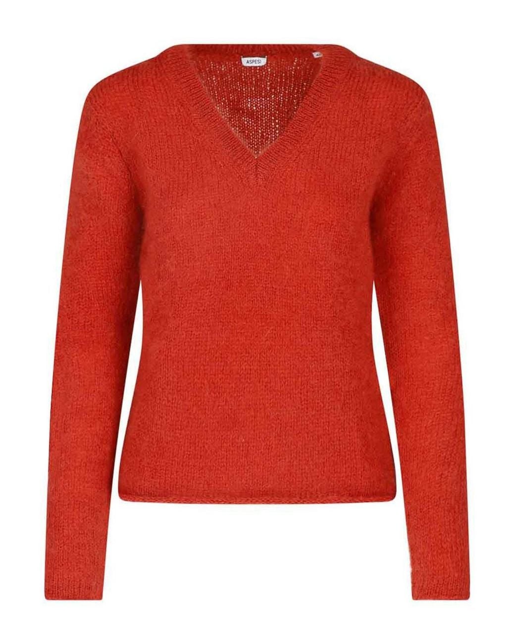 Aspesi Red Mohair And Wool Sweater