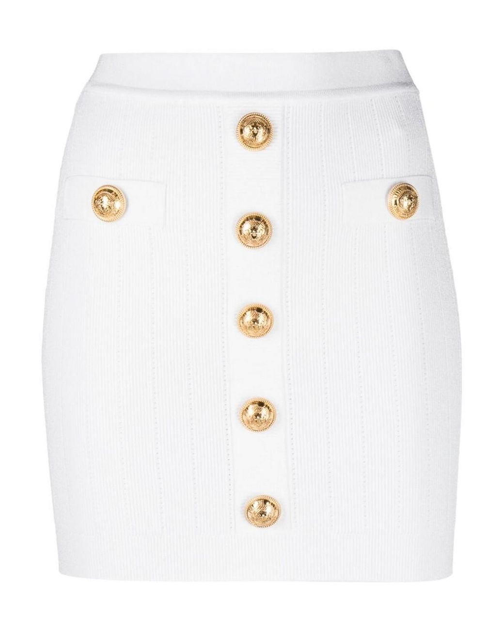 Balmain White Embossed-Buttons Knit Mini Skirt