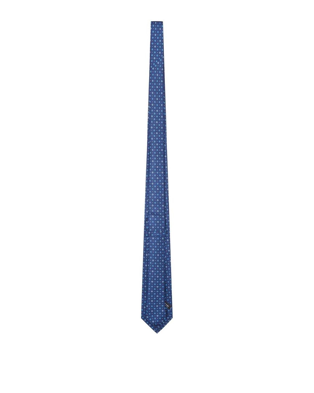 Kiton Blue Fabric Tie With Micro Geometric Pattern for men