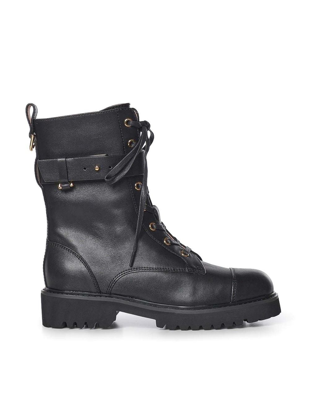 Coccinelle Black Leather Combat Boots