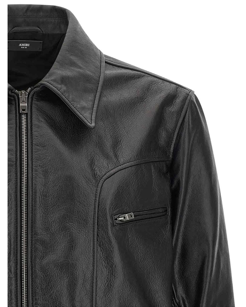 Amiri Black Zip-Front Leather Jacket for men