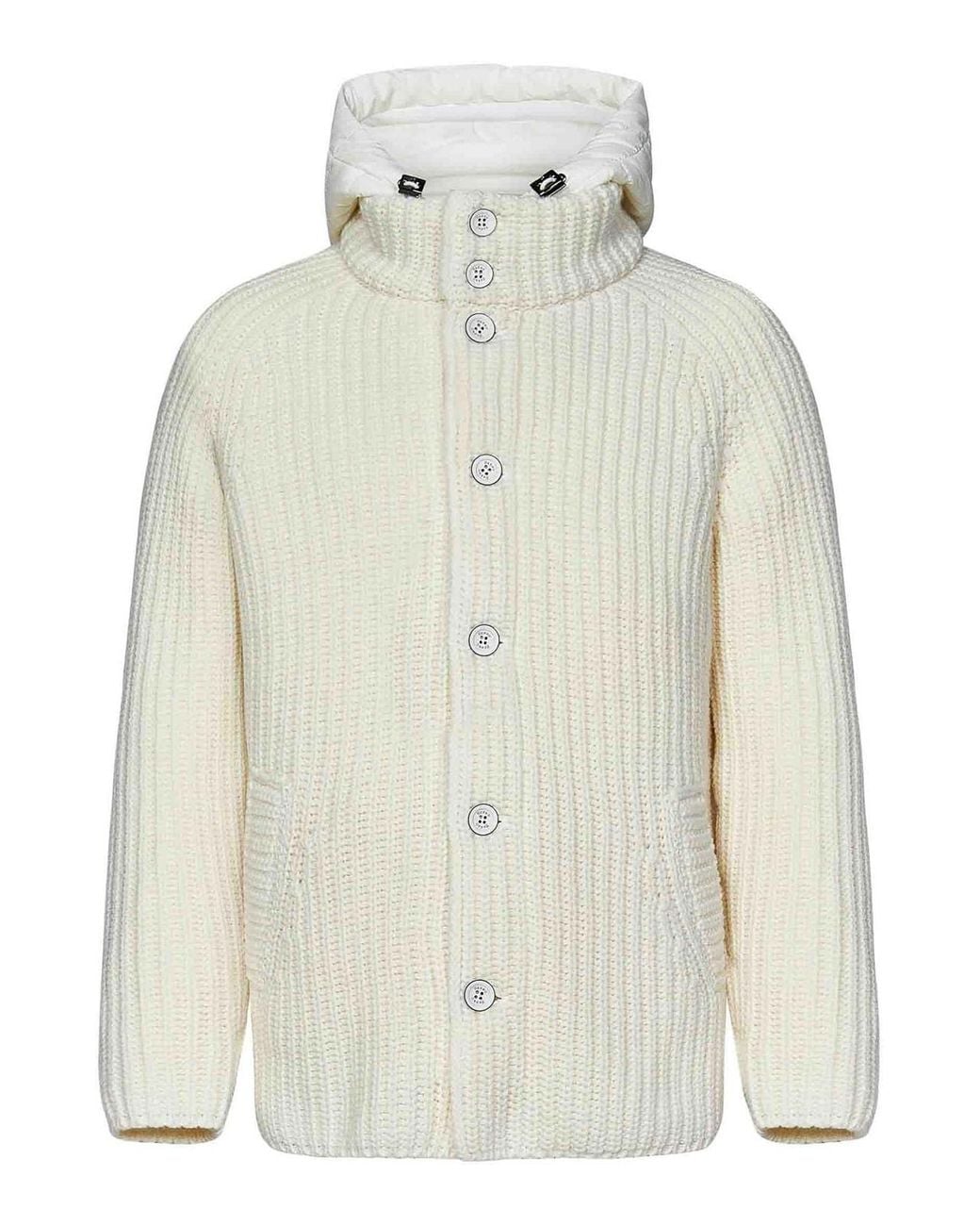 Herno White Wool Knit Cardigan for men