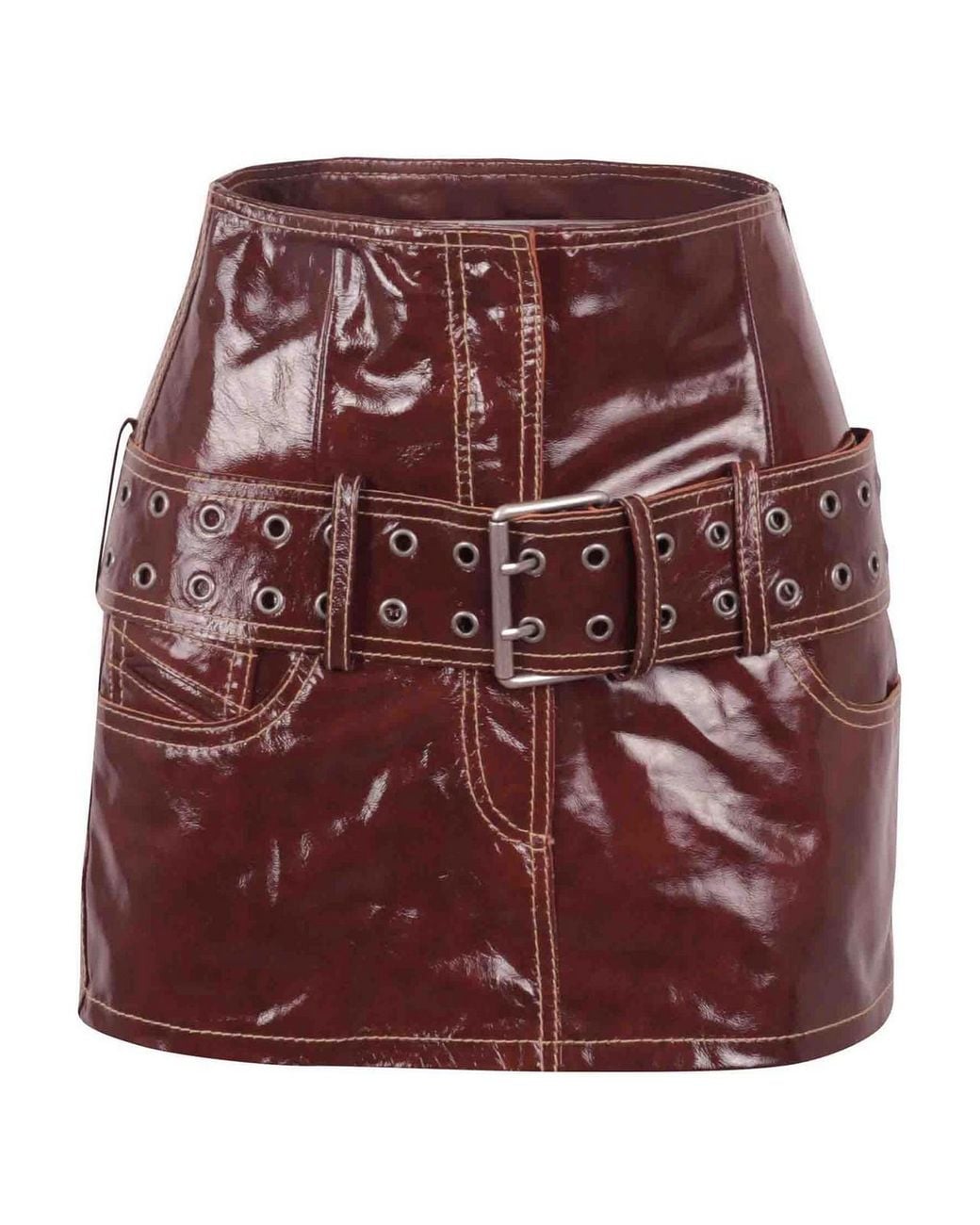 DIESEL Purple Beltless Patent Leather Mini Skirt