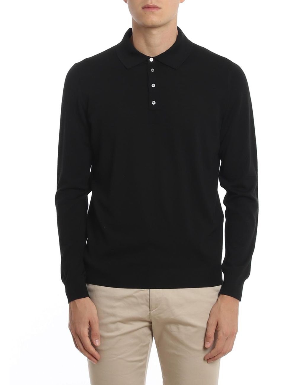 Drumohr Black Worsted Wool Polo for men